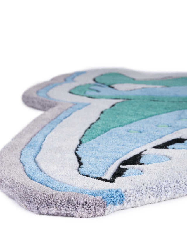 Blue 1' 7 x 3' 7 Playtime Kids Wool Freeform Area Rug for Baby Nursery, Toddler Playroom, Bedrooms