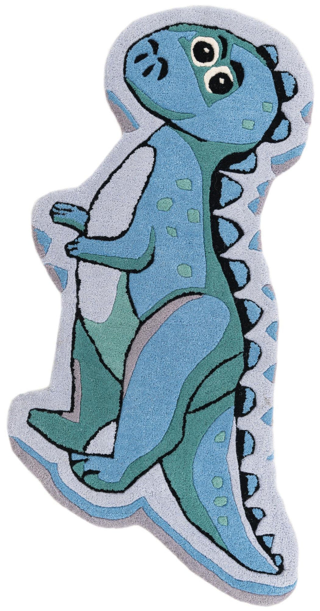 Blue 1' 7 x 3' 7 Playtime Kids Wool Freeform Area Rug for Baby Nursery, Toddler Playroom, Bedrooms