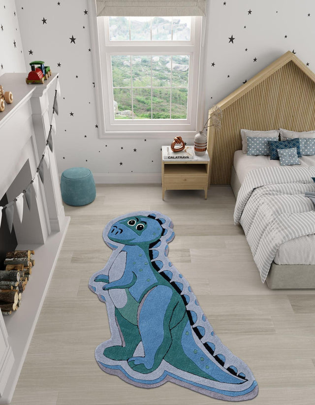 Blue 5' 1 x 5' 1 Playtime Kids Wool Freeform Area Rug for Baby Nursery, Toddler Playroom, Bedrooms