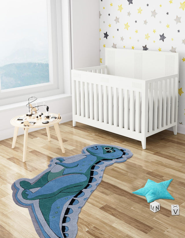 Blue 5' 1 x 5' 1 Playtime Kids Wool Freeform Area Rug for Baby Nursery, Toddler Playroom, Bedrooms