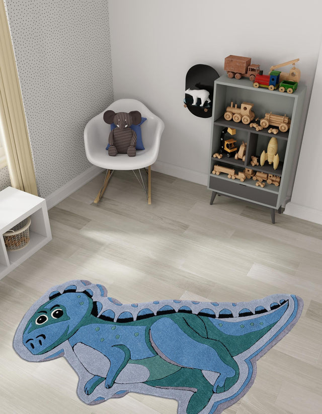 Blue 5' 1 x 5' 1 Playtime Kids Wool Freeform Area Rug for Baby Nursery, Toddler Playroom, Bedrooms