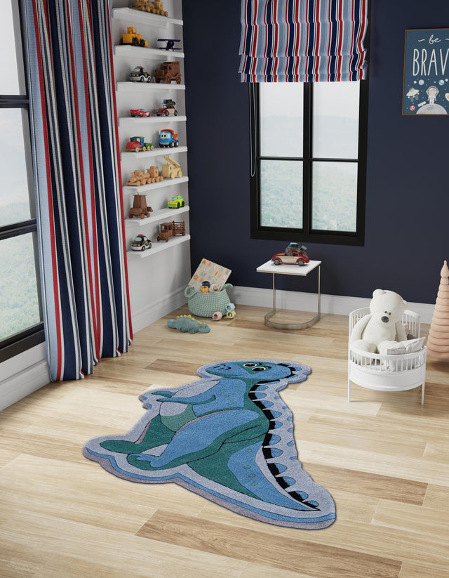 Blue 5' 1 x 5' 1 Playtime Kids Wool Freeform Area Rug for Baby Nursery, Toddler Playroom, Bedrooms