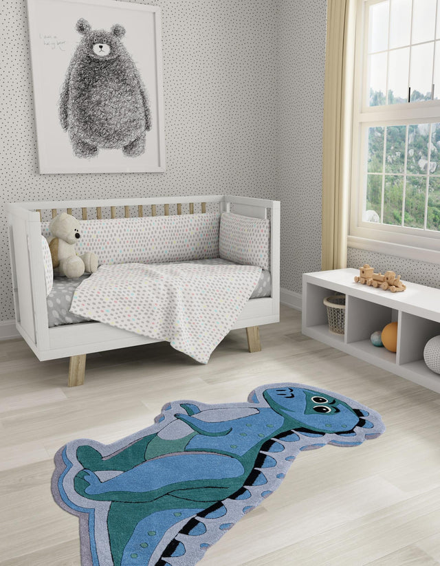 Blue 5' 1 x 5' 1 Playtime Kids Wool Freeform Area Rug for Baby Nursery, Toddler Playroom, Bedrooms