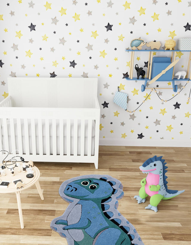 Blue 5' 1 x 5' 1 Playtime Kids Wool Freeform Area Rug for Baby Nursery, Toddler Playroom, Bedrooms