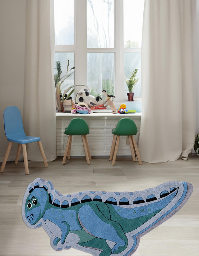 Blue 5' 1 x 5' 1 Playtime Kids Wool Freeform Area Rug for Baby Nursery, Toddler Playroom, Bedrooms