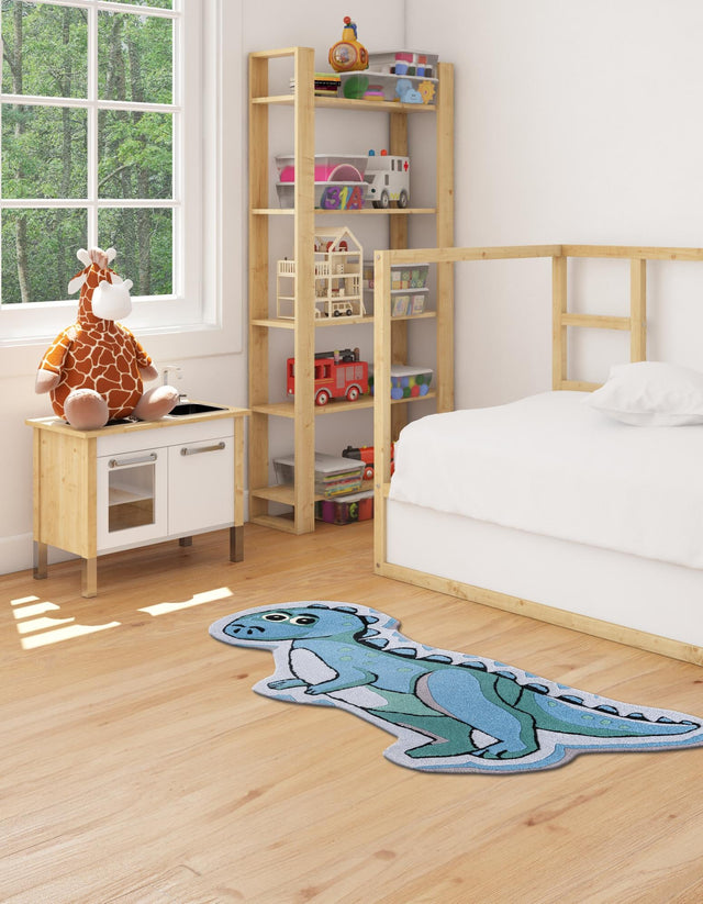 Blue 5' 1 x 5' 1 Playtime Kids Wool Freeform Area Rug for Baby Nursery, Toddler Playroom, Bedrooms