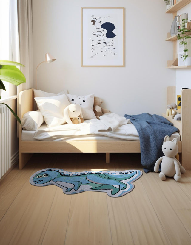 Blue 5' 1 x 5' 1 Playtime Kids Wool Freeform Area Rug for Baby Nursery, Toddler Playroom, Bedrooms