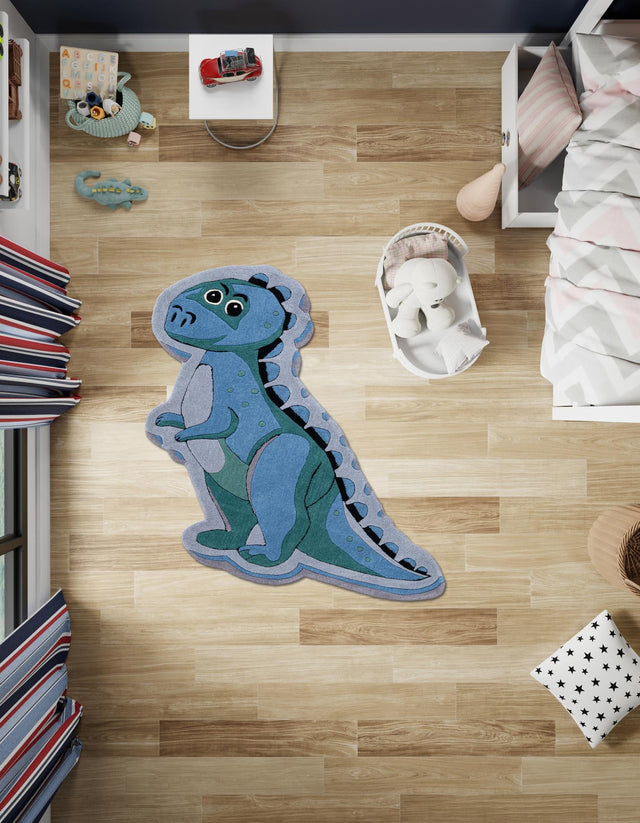 Blue 5' 1 x 5' 1 Playtime Kids Wool Freeform Area Rug for Baby Nursery, Toddler Playroom, Bedrooms