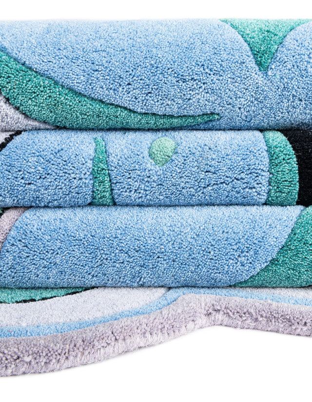 Blue 5' 1 x 5' 1 Playtime Kids Wool Freeform Area Rug for Baby Nursery, Toddler Playroom, Bedrooms