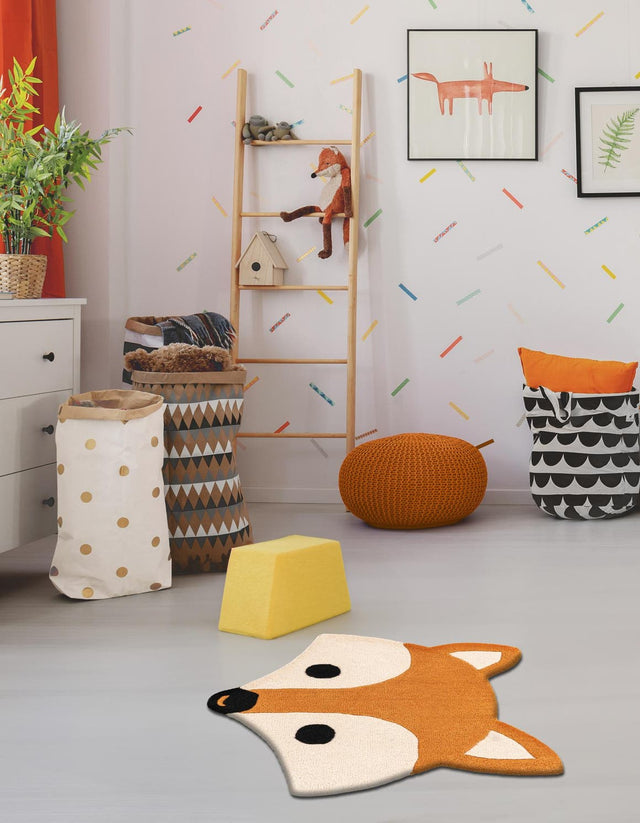 Orange and White 2' x 2' Playtime Kids Wool Freeform Area Rug for Baby Nursery, Toddler Playroom, Bedrooms