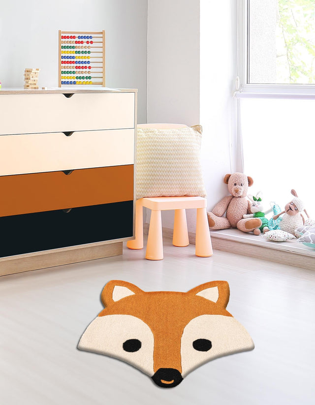 Orange and White 2' x 2' Playtime Kids Wool Freeform Area Rug for Baby Nursery, Toddler Playroom, Bedrooms