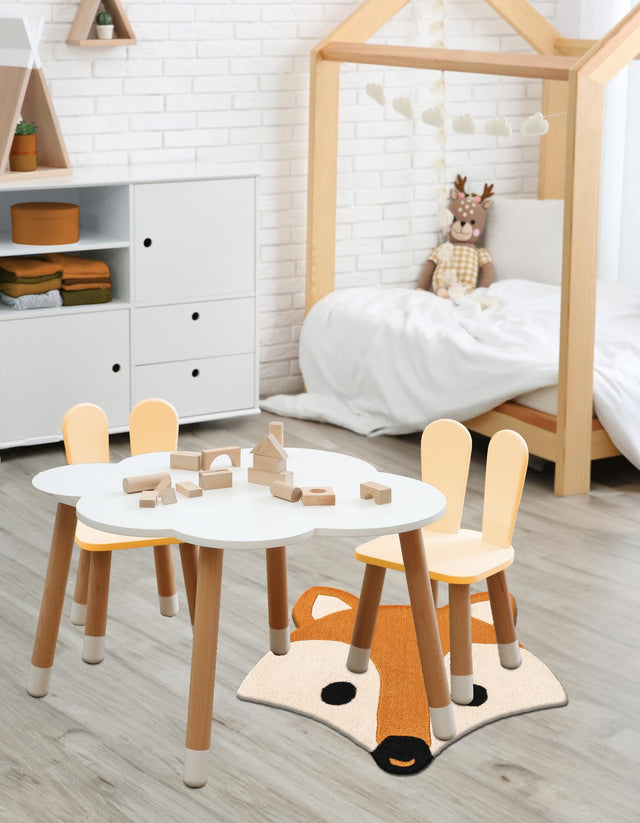 Orange and White 2' x 2' Playtime Kids Wool Freeform Area Rug for Baby Nursery, Toddler Playroom, Bedrooms