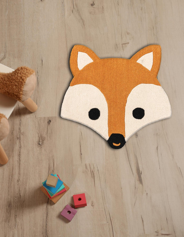 Orange and White 4' 1 x 4' 1 Playtime Kids Wool Round Area Rug for Baby Nursery, Toddler Playroom, Bedrooms