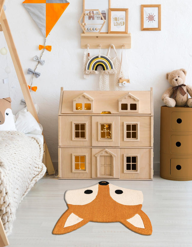 Orange and White 2' x 2' Playtime Kids Wool Freeform Area Rug for Baby Nursery, Toddler Playroom, Bedrooms