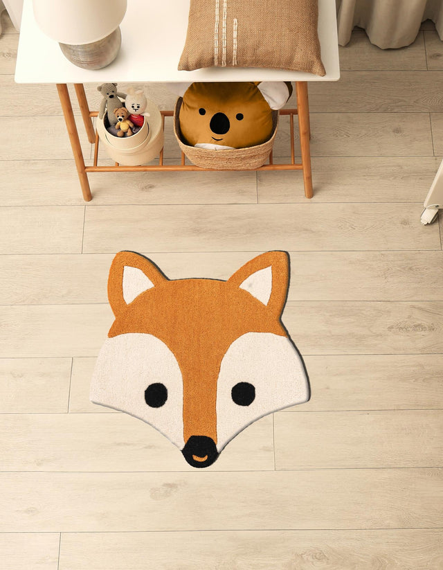 Orange and White 2' x 2' Playtime Kids Wool Freeform Area Rug for Baby Nursery, Toddler Playroom, Bedrooms