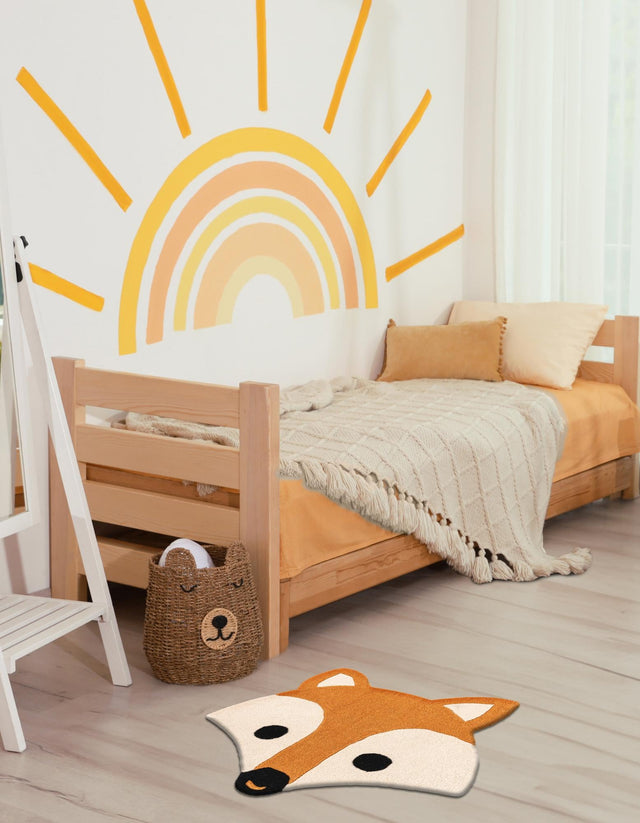 Orange and White 4' 1 x 4' 1 Playtime Kids Wool Round Area Rug for Baby Nursery, Toddler Playroom, Bedrooms