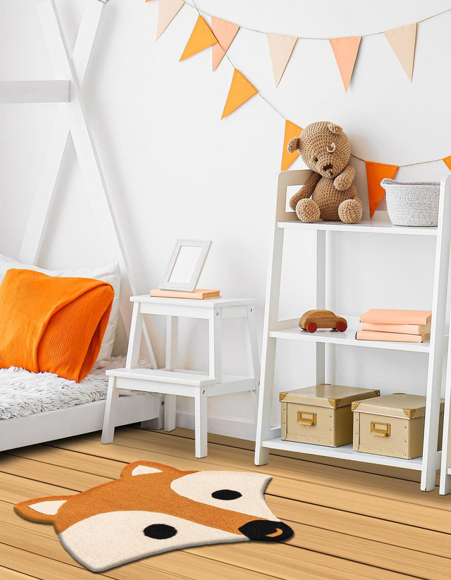 Orange and White 2' x 2' Playtime Kids Wool Freeform Area Rug for Baby Nursery, Toddler Playroom, Bedrooms
