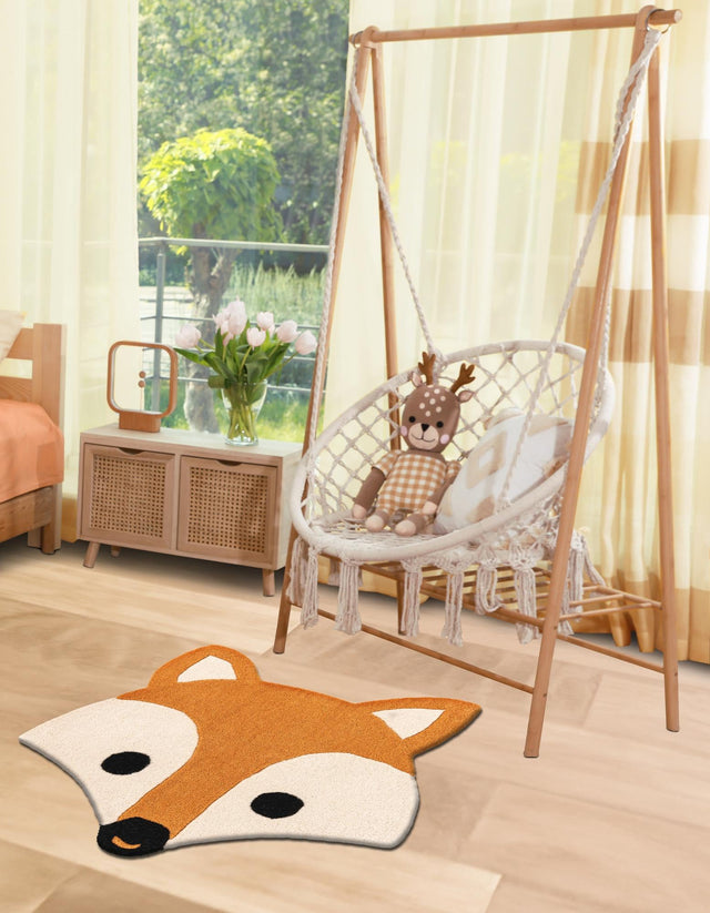 Orange and White 2' x 2' Playtime Kids Wool Freeform Area Rug for Baby Nursery, Toddler Playroom, Bedrooms