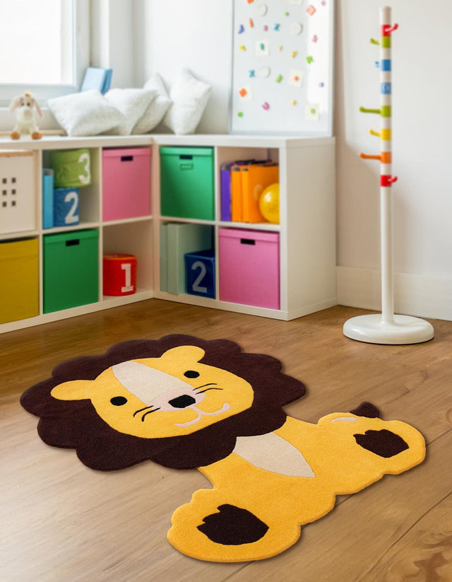 Yellow 3' 6 x 4' 1 Playtime Kids Wool Freeform Area Rug for Baby Nursery, Toddler Playroom, Bedrooms