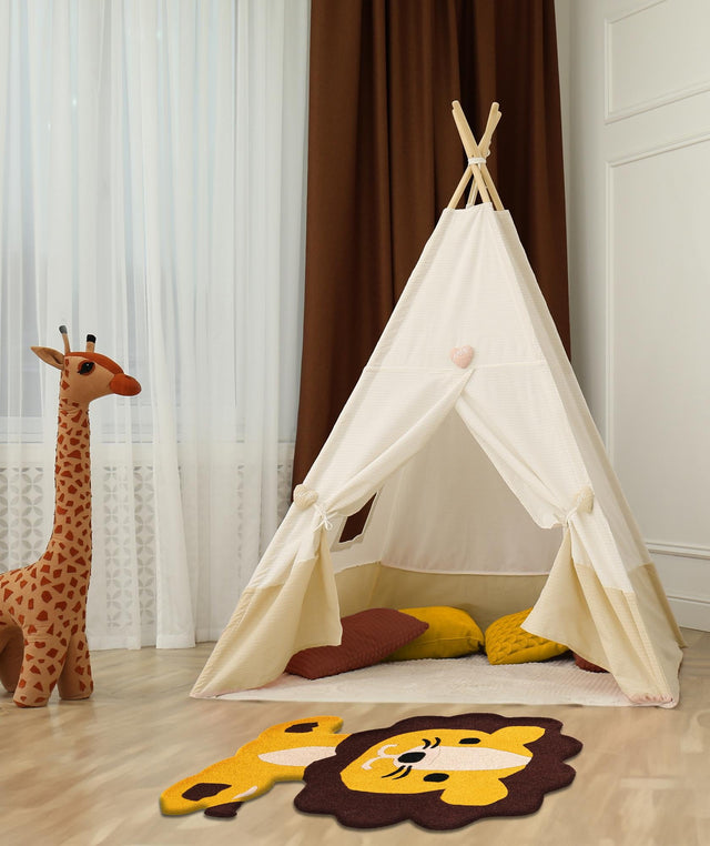 Yellow 4' 6 x 5' 1 Playtime Kids Wool Freeform Area Rug for Baby Nursery, Toddler Playroom, Bedrooms Hand Tufted High Quality Dense Wool Pile Natural Carpet for Sale at Rug Engine