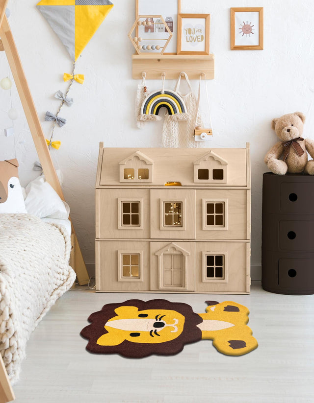 Yellow 4' 6 x 5' 1 Playtime Kids Wool Freeform Area Rug for Baby Nursery, Toddler Playroom, Bedrooms Hand Tufted High Quality Dense Wool Pile Natural Carpet for Sale at Rug Engine