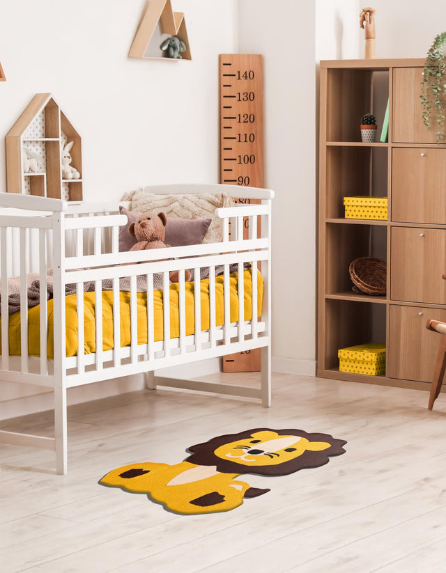 Yellow 3' 6 x 4' 1 Playtime Kids Wool Freeform Area Rug for Baby Nursery, Toddler Playroom, Bedrooms