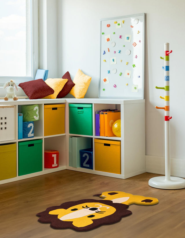 Yellow 3' 6 x 4' 1 Playtime Kids Wool Freeform Area Rug for Baby Nursery, Toddler Playroom, Bedrooms