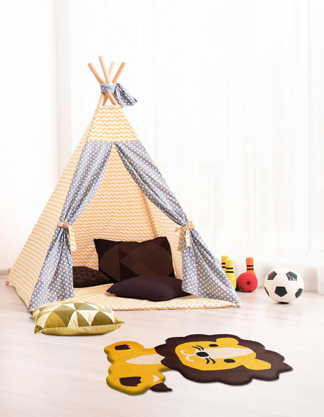 Yellow 4' 6 x 5' 1 Playtime Kids Wool Freeform Area Rug for Baby Nursery, Toddler Playroom, Bedrooms Hand Tufted High Quality Dense Wool Pile Natural Carpet for Sale at Rug Engine