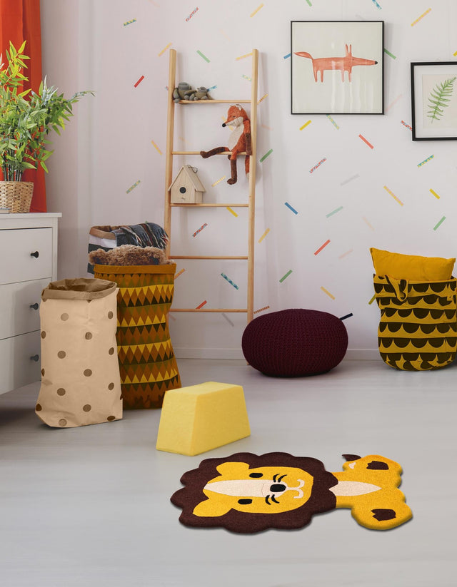 Yellow 5' 6 x 6' 1 Playtime Kids Wool Freeform Area Rug for Baby Nursery, Toddler Playroom, Bedrooms