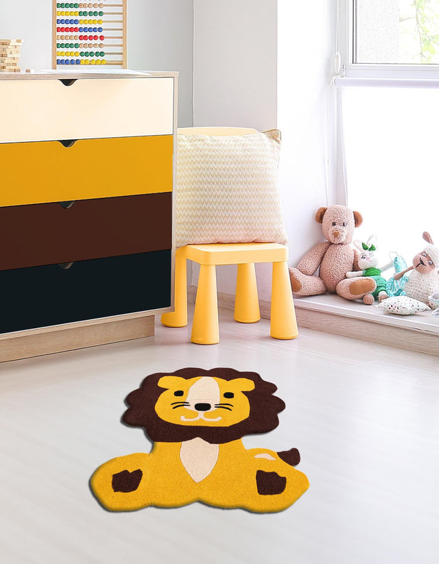 Yellow 3' 6 x 4' 1 Playtime Kids Wool Freeform Area Rug for Baby Nursery, Toddler Playroom, Bedrooms