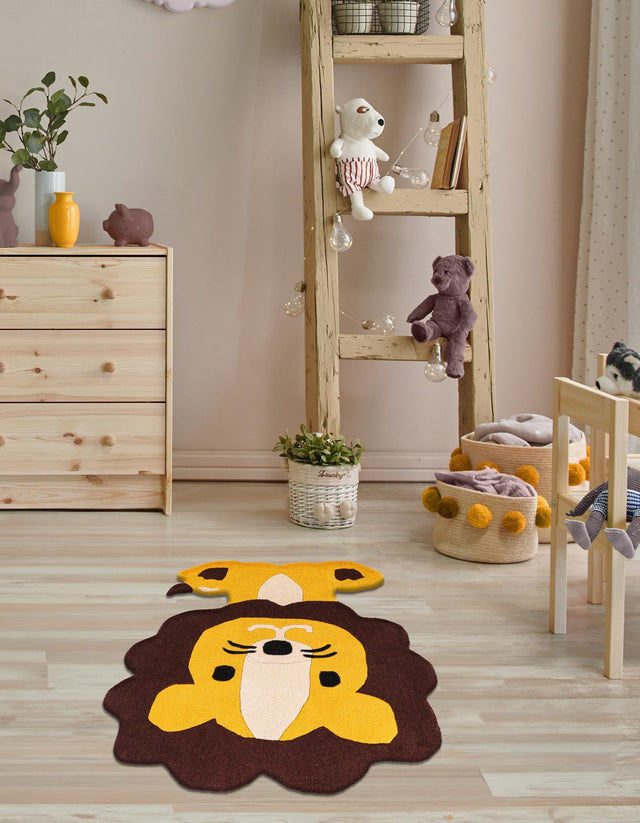 Yellow 3' 6 x 4' 1 Playtime Kids Wool Freeform Area Rug for Baby Nursery, Toddler Playroom, Bedrooms