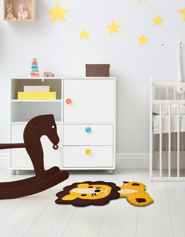 Yellow 5' 6 x 6' 1 Playtime Kids Wool Freeform Area Rug for Baby Nursery, Toddler Playroom, Bedrooms