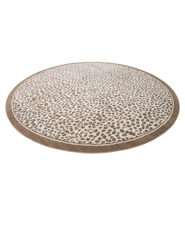 Brown 10' x 10' Wildlife Round Area Rug Animal Print Safari Jungle Inspired Carpet for Unique Modern Interior Design for Sale at Rug Engine