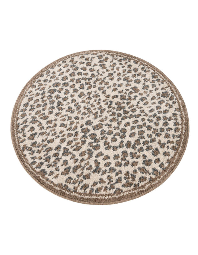 Brown 3' 1 x 3' 1 Wildlife Round Area Rug Animal Print Safari Jungle Inspired Carpet for Unique Modern Interior Design for Sale at Rug Engine