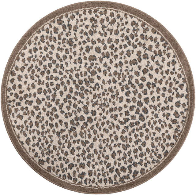 Brown 4' 1 x 4' 1 Wildlife Round Area Rug Animal Print Safari Jungle Inspired Carpet for Unique Modern Interior Design for Sale at Rug Engine