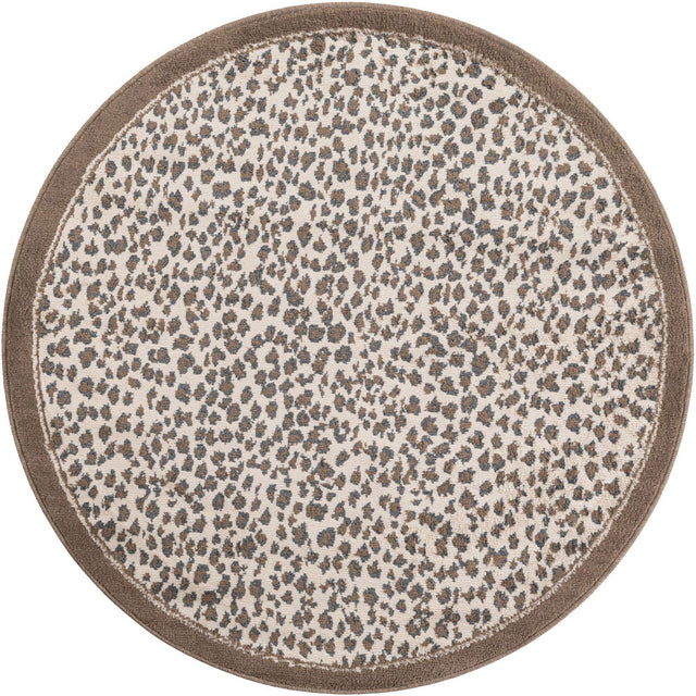 Brown 5' 1 x 5' 1 Wildlife Round Area Rug Animal Print Safari Jungle Inspired Carpet for Unique Modern Interior Design for Sale at Rug Engine