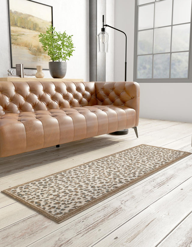 Brown 2' 7 x 12' Wildlife Runner Area Rug Animal Print Safari Jungle Inspired Carpet for Unique Modern Interior Design for Sale at Rug Engine