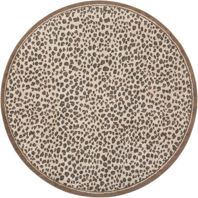 Brown 7' 10 x 7' 10 Wildlife Round Area Rug Animal Print Safari Jungle Inspired Carpet for Unique Modern Interior Design for Sale at Rug Engine