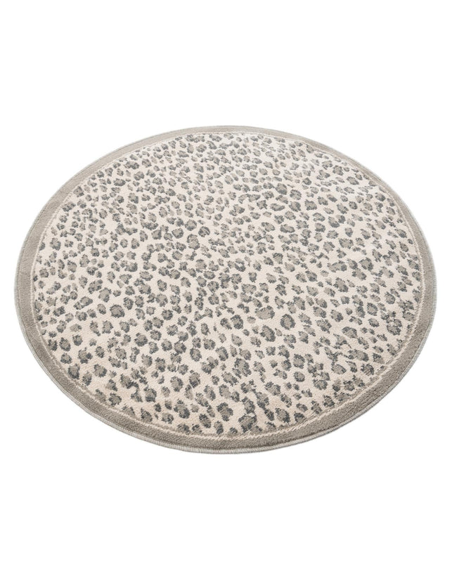 Gray 4' 1 x 4' 1 Wildlife Round Area Rug Animal Print Safari Jungle Inspired Carpet for Unique Modern Interior Design for Sale at Rug Engine