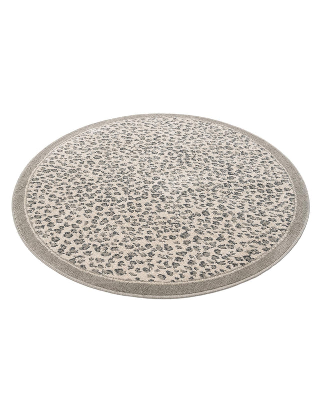 Gray 5' 1 x 5' 1 Wildlife Round Area Rug Animal Print Safari Jungle Inspired Carpet for Unique Modern Interior Design for Sale at Rug Engine