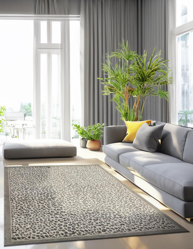 Gray 7' 10 x 10' Wildlife Rectangle Area Rug Animal Print Safari Jungle Inspired Carpet for Unique Modern Interior Design for Sale at Rug Engine