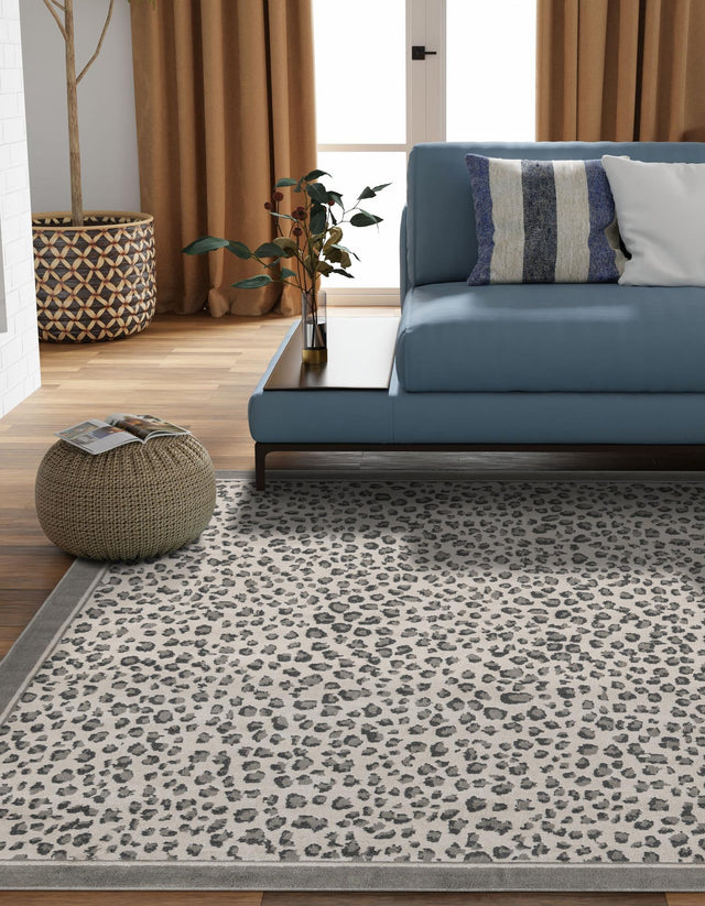 Gray 7' 10 x 7' 10 Wildlife Square Area Rug Animal Print Safari Jungle Inspired Carpet for Unique Modern Interior Design for Sale at Rug Engine