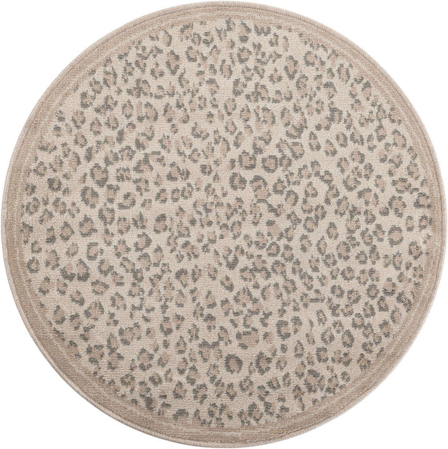 Ivory 3' 1 x 3' 1 Wildlife Round Area Rug Animal Print Safari Jungle Inspired Carpet for Unique Modern Interior Design for Sale at Rug Engine