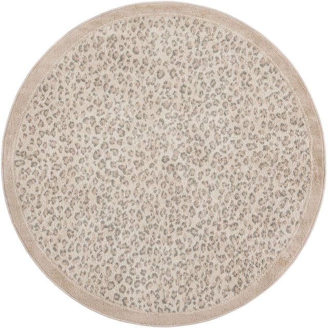 Ivory 5' 1 x 5' 1 Wildlife Round Area Rug Animal Print Safari Jungle Inspired Carpet for Unique Modern Interior Design for Sale at Rug Engine