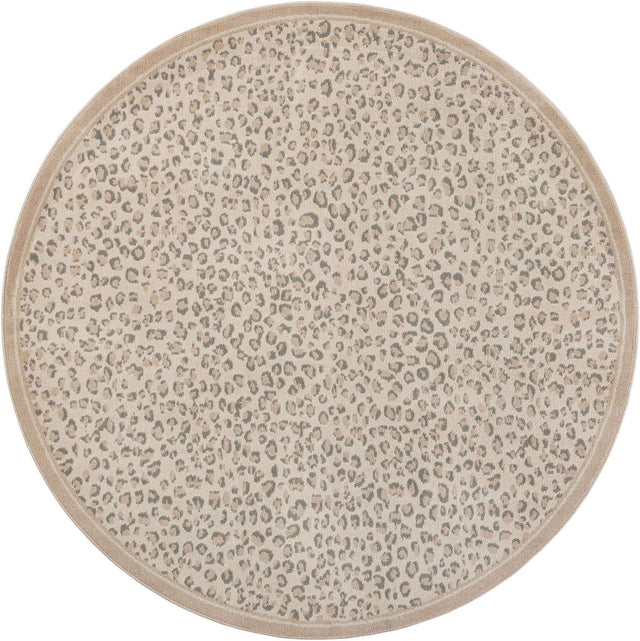 Ivory 7' 10 x 7' 10 Wildlife Round Area Rug Animal Print Safari Jungle Inspired Carpet for Unique Modern Interior Design for Sale at Rug Engine