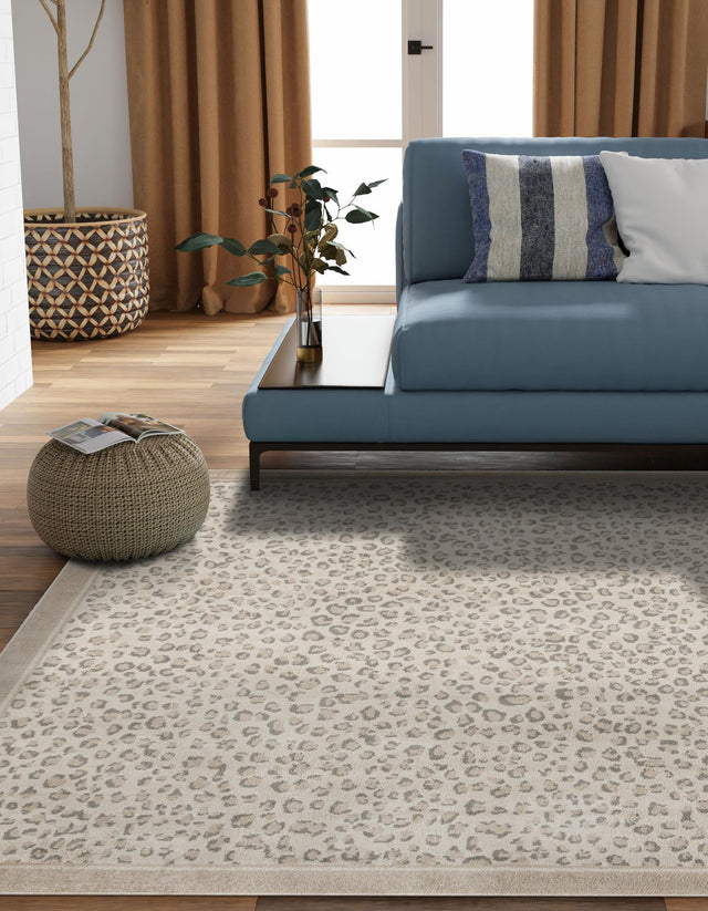 Ivory 7' 10 x 7' 10 Wildlife Square Area Rug Animal Print Safari Jungle Inspired Carpet for Unique Modern Interior Design for Sale at Rug Engine
