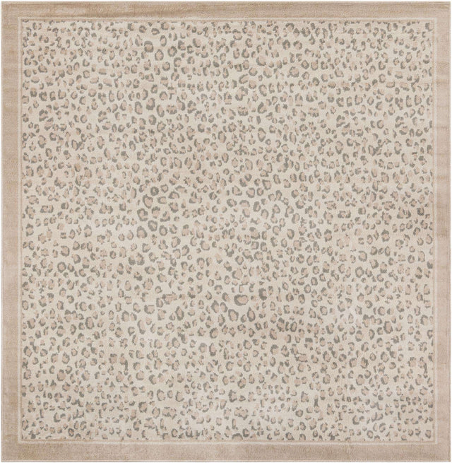 Ivory 7' 10 x 7' 10 Wildlife Square Area Rug Animal Print Safari Jungle Inspired Carpet for Unique Modern Interior Design for Sale at Rug Engine