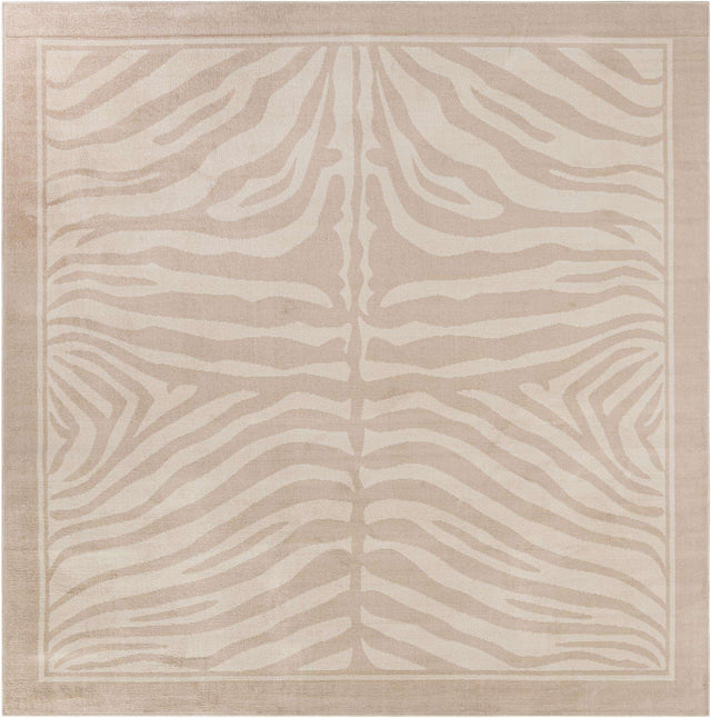 Beige and Ivory 10' x 10' Wildlife Square Area Rug Animal Print Safari Jungle Inspired Carpet for Unique Modern Interior Design for Sale at Rug Engine
