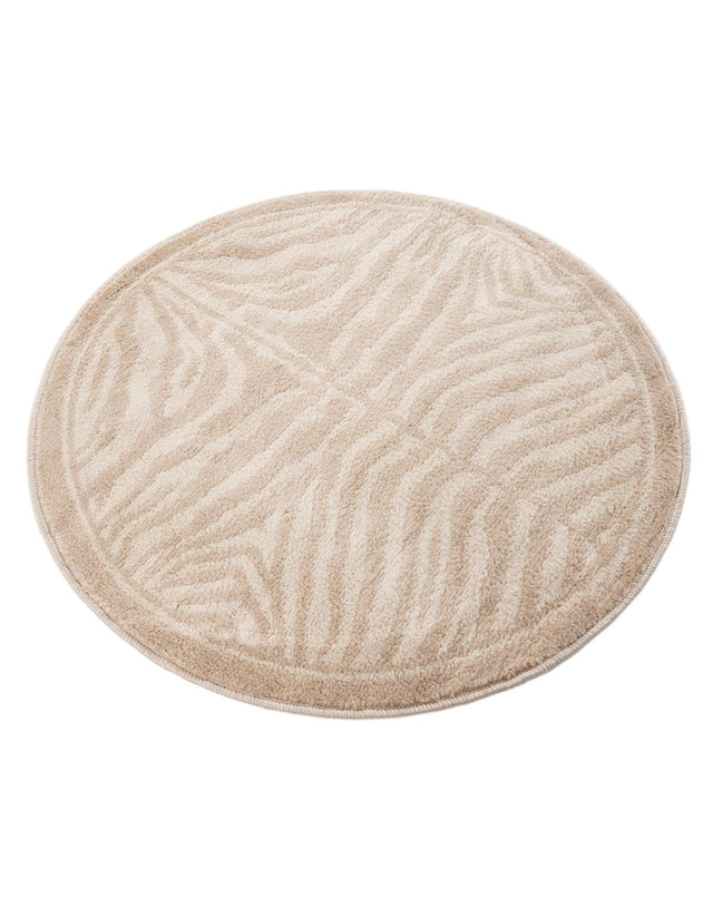 Beige and Ivory 3' 1 x 3' 1 Wildlife Round Area Rug Animal Print Safari Jungle Inspired Carpet for Unique Modern Interior Design for Sale at Rug Engine