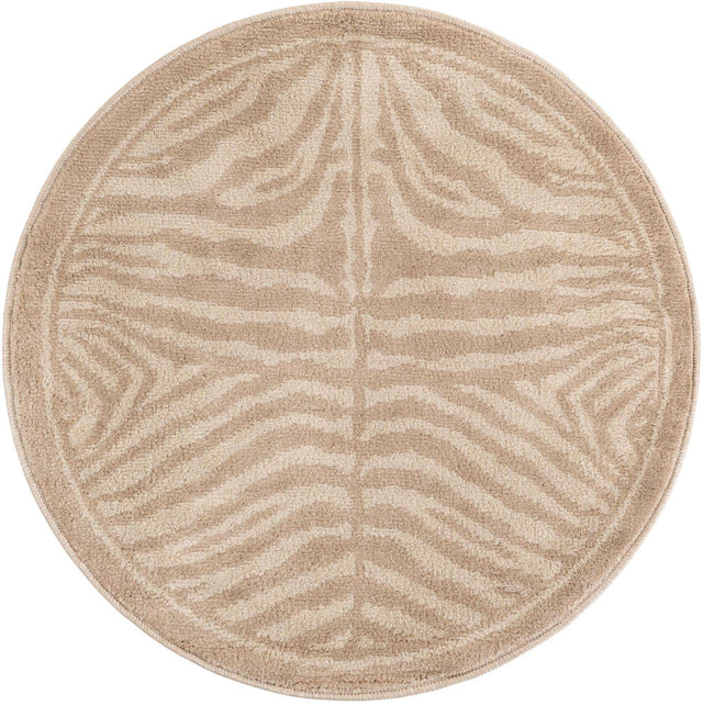Beige and Ivory 3' 1 x 3' 1 Wildlife Round Area Rug Animal Print Safari Jungle Inspired Carpet for Unique Modern Interior Design for Sale at Rug Engine